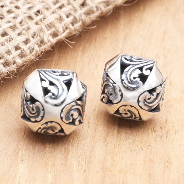 Alternate image for Hand Made Sterling Silver Button Earrings Umbrella Shade