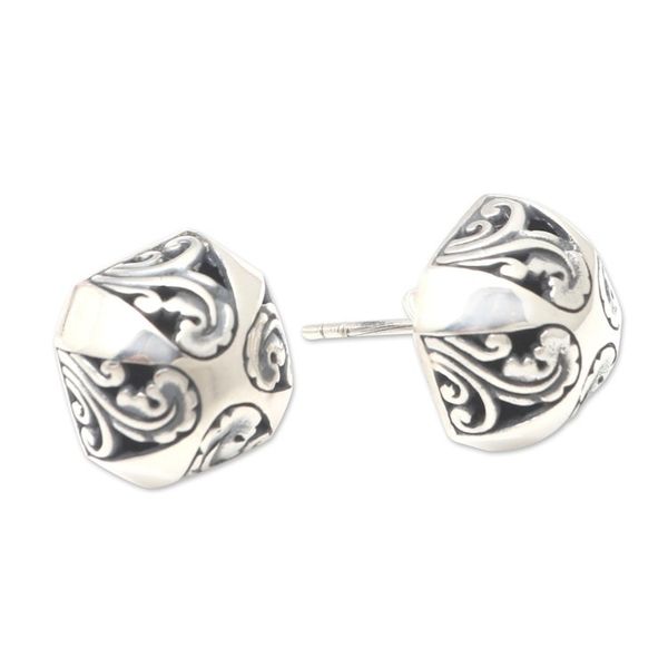 Alternate image for Hand Made Sterling Silver Button Earrings Umbrella Shade
