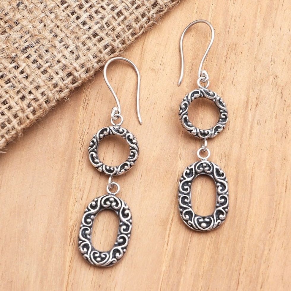 Handmade Sterling Silver Dangle Earrings 'Circles and Ovals'