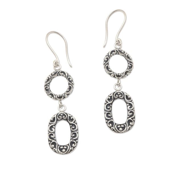 Alternate image for Handmade Sterling Silver Dangle Earrings Circles and Ovals