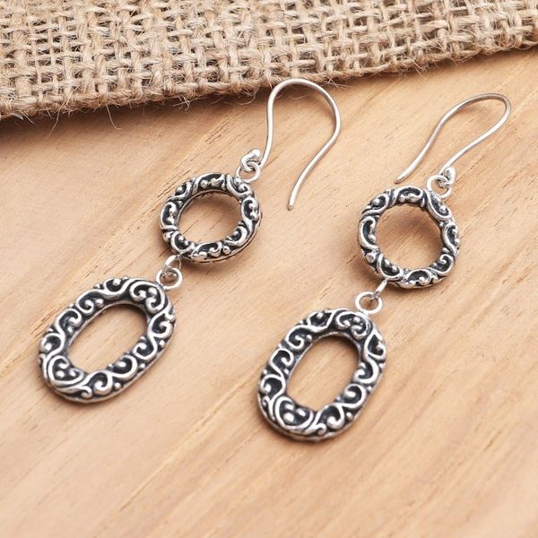 Alternate image for Handmade Sterling Silver Dangle Earrings Circles and Ovals