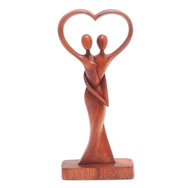 Alternate image for Hand Crafted Romantic Suar Wood Sculpture Falling in Love