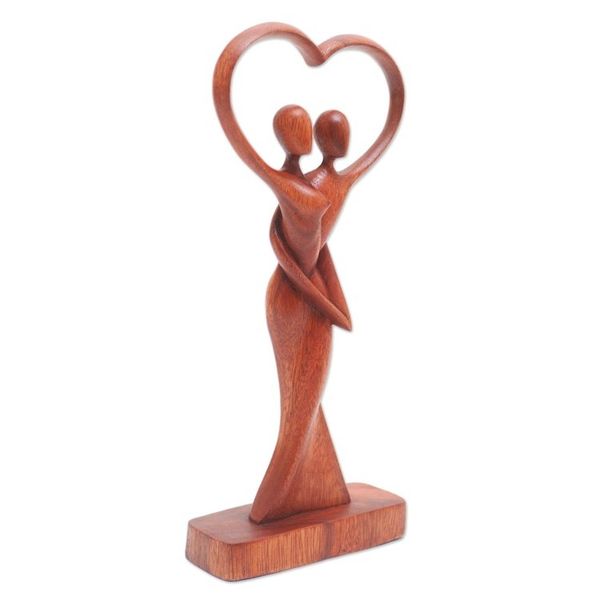 Alternate image for Hand Crafted Romantic Suar Wood Sculpture Falling in Love