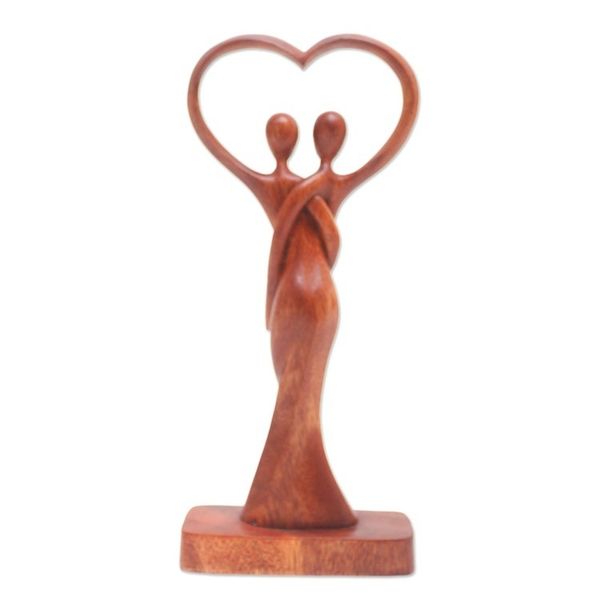 Alternate image for Hand Crafted Romantic Suar Wood Sculpture Falling in Love