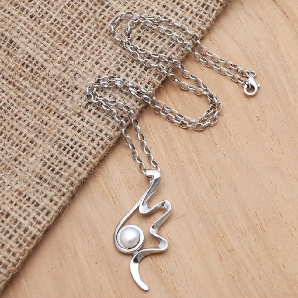 Handmade Pearl and Sterling Silver Pendant Necklace 'Party by the Beach'