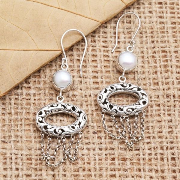 Alternate image for Artisan Made Sterling Silver and Cultured Pearl Earrings Buyan Lake in White