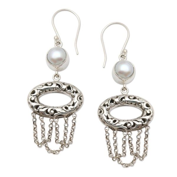 Alternate image for Artisan Made Sterling Silver and Cultured Pearl Earrings Buyan Lake in White