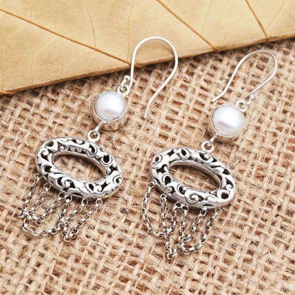 Alternate image for Artisan Made Sterling Silver and Cultured Pearl Earrings Buyan Lake in White