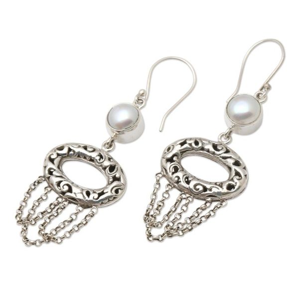 Alternate image for Artisan Made Sterling Silver and Cultured Pearl Earrings Buyan Lake in White