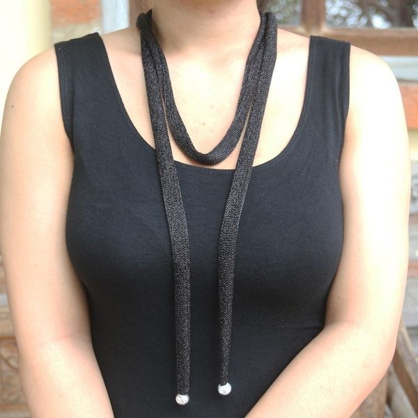 Alternate image for Hand Made Sterling Silver Plate and Mesh Wrap Necklace Dark Luxury