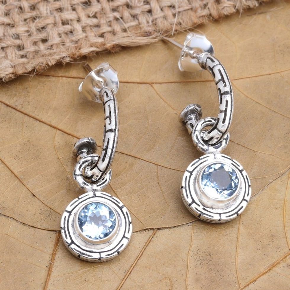 Blue Topaz and Sterling Silver Dangle Earrings 'Cool Lake'