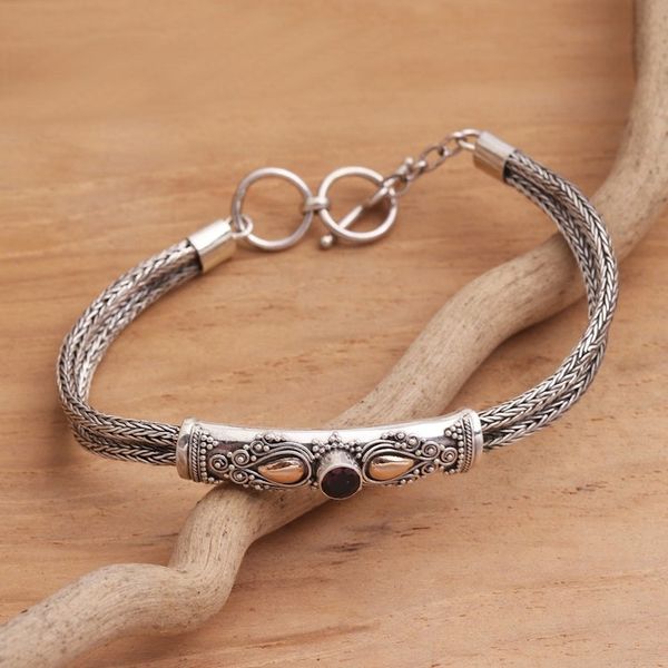 Alternate image for Sterling Silver Naga Chain Bracelet with Garnet Front to Back in Red