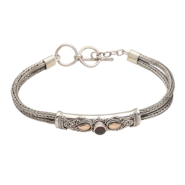 Alternate image for Sterling Silver Naga Chain Bracelet with Garnet Front to Back in Red