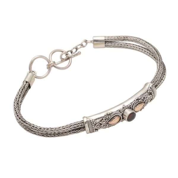 Alternate image for Sterling Silver Naga Chain Bracelet with Garnet Front to Back in Red