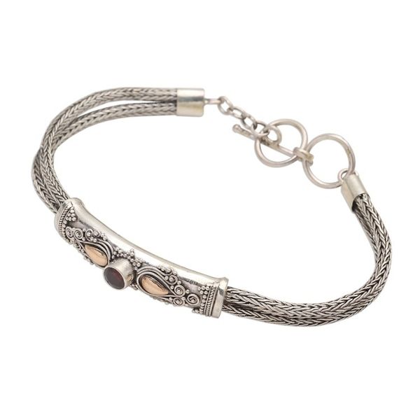 Alternate image for Sterling Silver Naga Chain Bracelet with Garnet Front to Back in Red