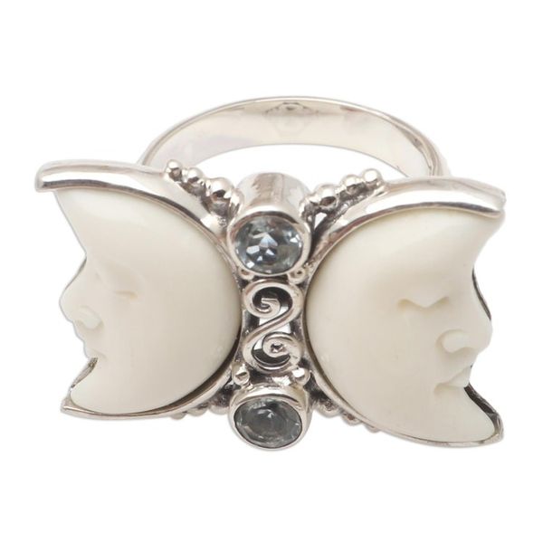 Alternate image for Blue Topaz and Sterling Silver Cocktail Ring Sunset Crescent