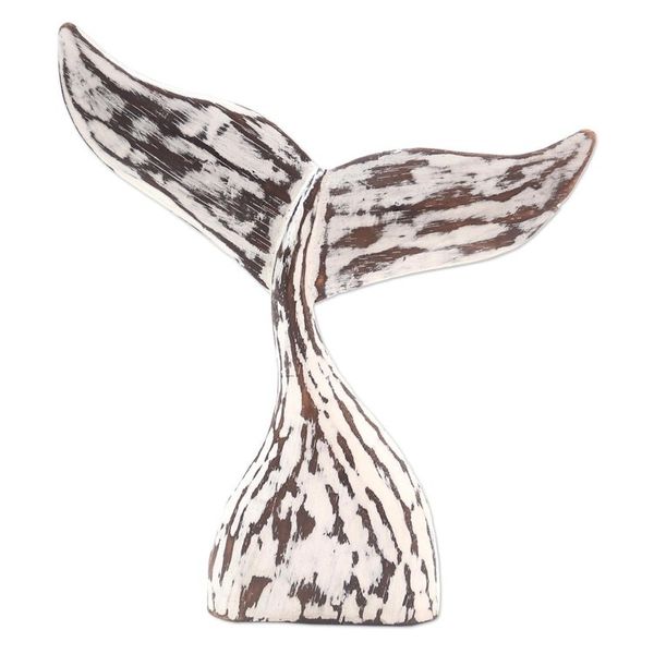 Alternate image for White Albesia Wood Whale Tale Statuette Whale Tale in White