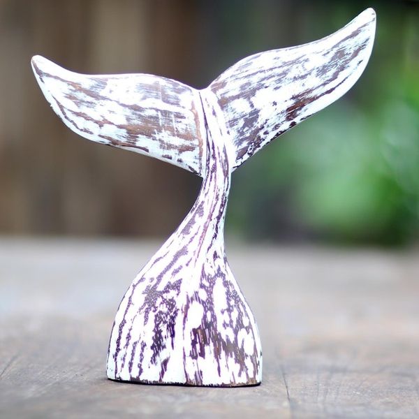 Alternate image for White Albesia Wood Whale Tale Statuette Whale Tale in White