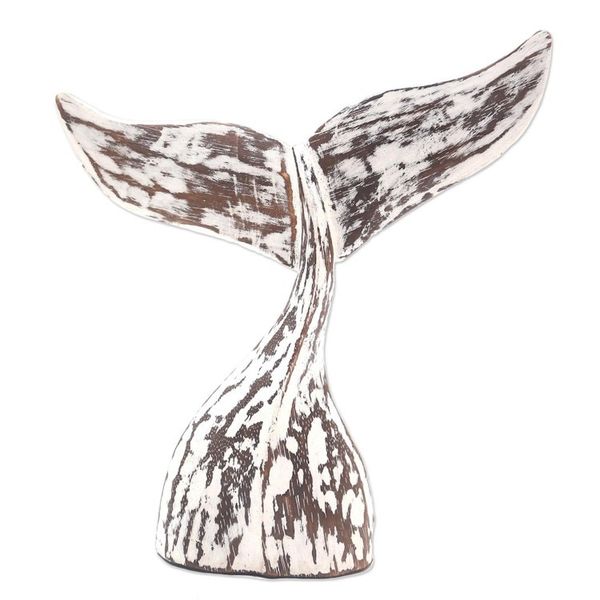 Alternate image for White Albesia Wood Whale Tale Statuette Whale Tale in White