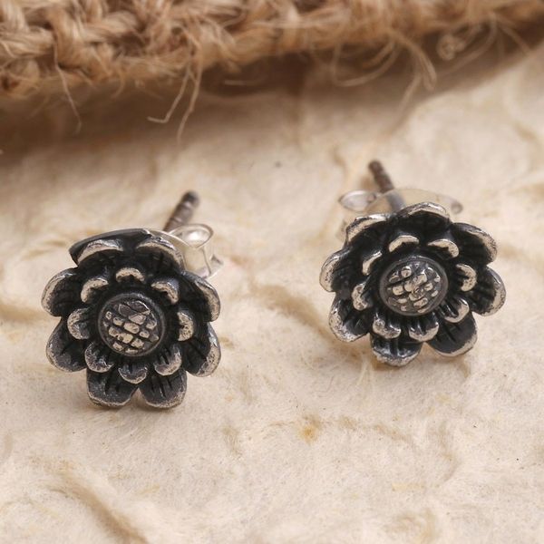 Alternate image for Hand Crafted Sterling Silver Sunflower Stud Earrings Small Sunflowers