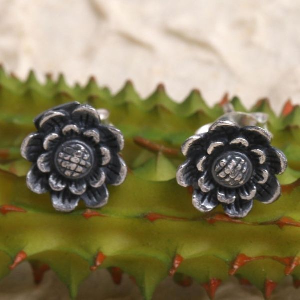Alternate image for Hand Crafted Sterling Silver Sunflower Stud Earrings Small Sunflowers