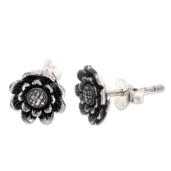 Alternate image for Hand Crafted Sterling Silver Sunflower Stud Earrings Small Sunflowers