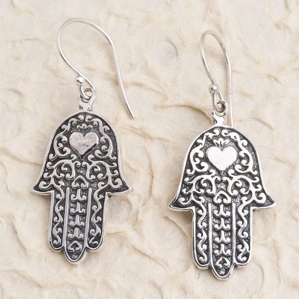 Alternate image for Hand Made Sterling Silver Dangle Earrings Hamsa Hands