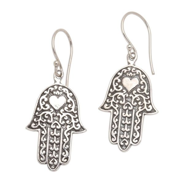 Alternate image for Hand Made Sterling Silver Dangle Earrings Hamsa Hands