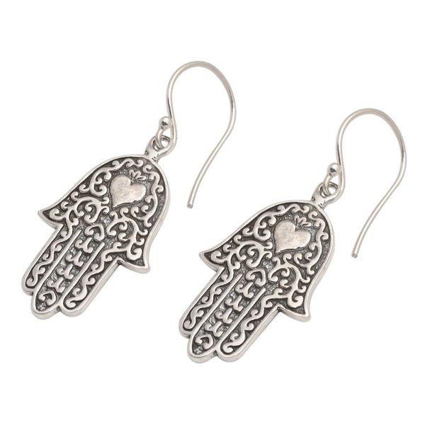 Alternate image for Hand Made Sterling Silver Dangle Earrings Hamsa Hands