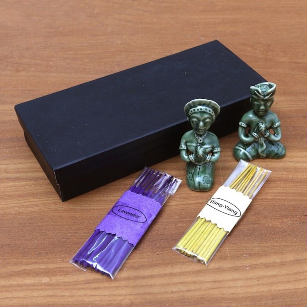 Artisan Crafted Ceramic Incense Set 'Aromatherapy Night'