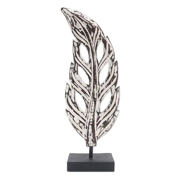 Alternate image for Handmade Albesia Wood Leaf Statuette Lucky Leaves in White
