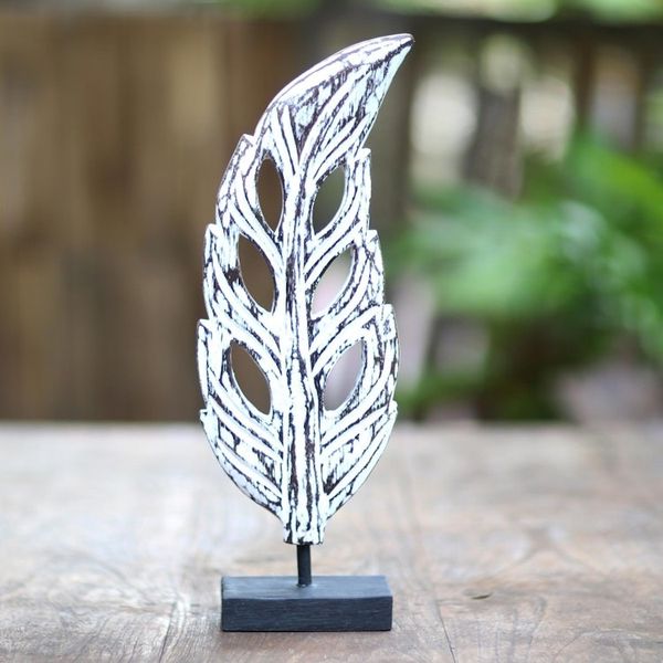 Alternate image for Handmade Albesia Wood Leaf Statuette Lucky Leaves in White