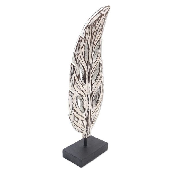Alternate image for Handmade Albesia Wood Leaf Statuette Lucky Leaves in White