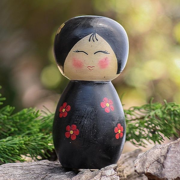 Alternate image for Small Albesia Wood Statuette in Black Shy Lady in Black