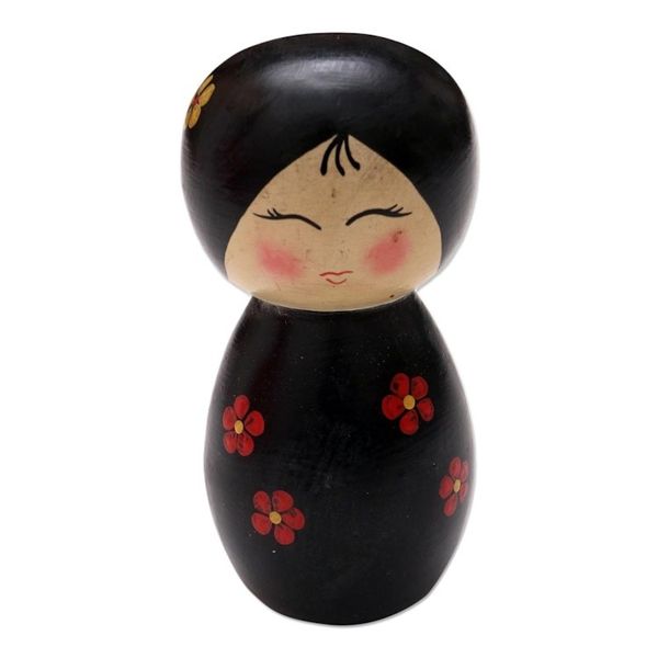 Alternate image for Small Albesia Wood Statuette in Black Shy Lady in Black