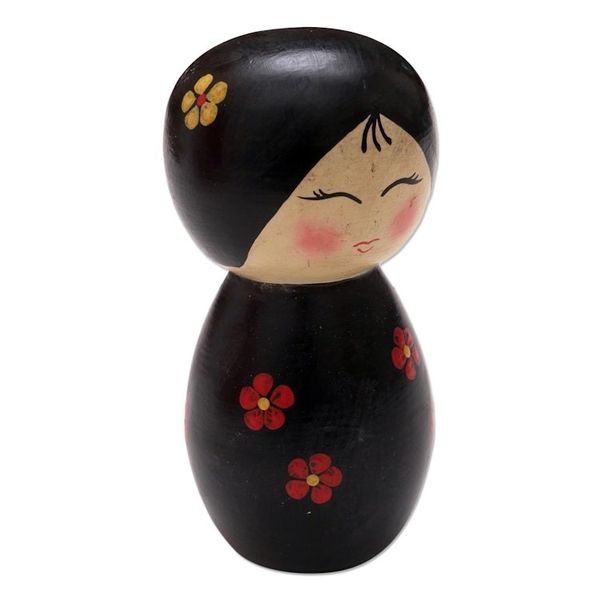 Alternate image for Small Albesia Wood Statuette in Black Shy Lady in Black