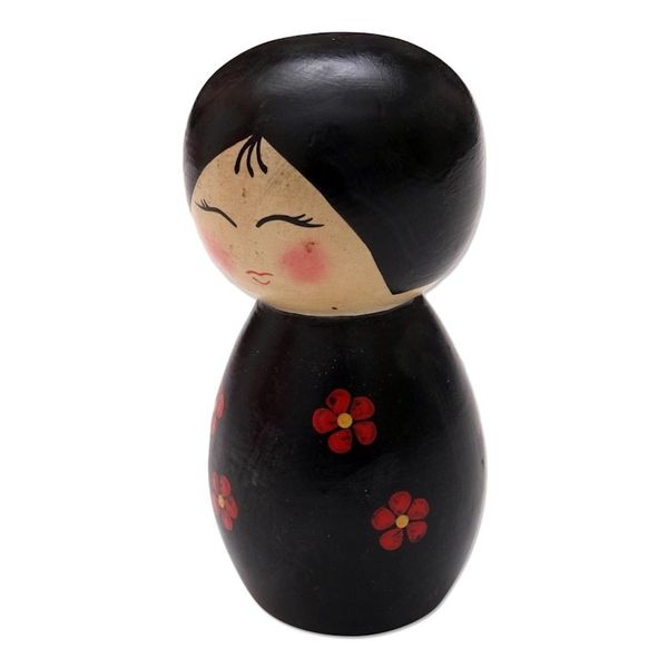 Alternate image for Small Albesia Wood Statuette in Black Shy Lady in Black