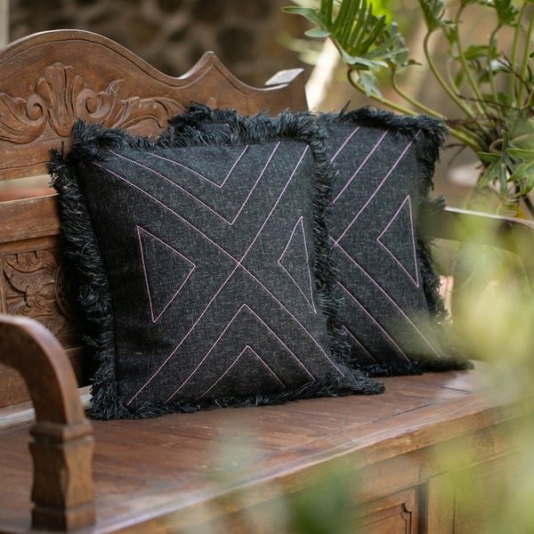 Alternate image for Triangle Pattern 100 Cotton Cushion Cover Pair Triangle in Black