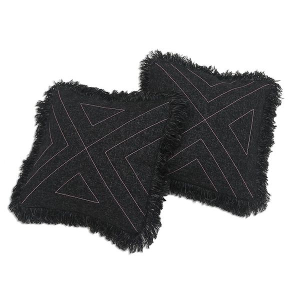 Alternate image for Triangle Pattern 100 Cotton Cushion Cover Pair Triangle in Black