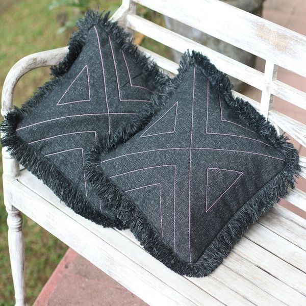 Alternate image for Triangle Pattern 100 Cotton Cushion Cover Pair Triangle in Black