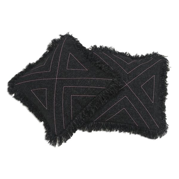 Alternate image for Triangle Pattern 100 Cotton Cushion Cover Pair Triangle in Black