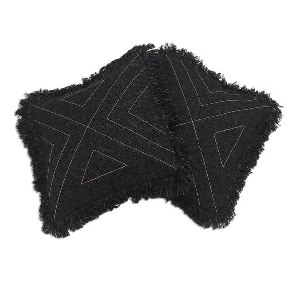 Alternate image for Triangle Pattern 100 Cotton Cushion Cover Pair Triangle in Black