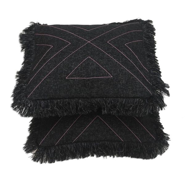 Alternate image for Triangle Pattern 100 Cotton Cushion Cover Pair Triangle in Black