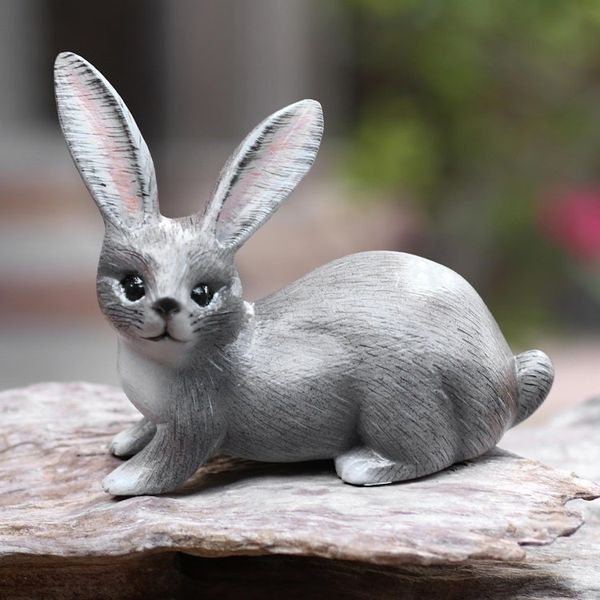 Alternate image for Hand Painted Suar Wood Rabbit Figurine Wise Rabbit in Grey