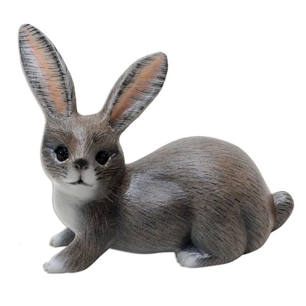 Alternate image for Hand Painted Suar Wood Rabbit Figurine Wise Rabbit in Grey