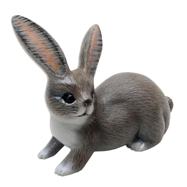 Alternate image for Hand Painted Suar Wood Rabbit Figurine Wise Rabbit in Grey