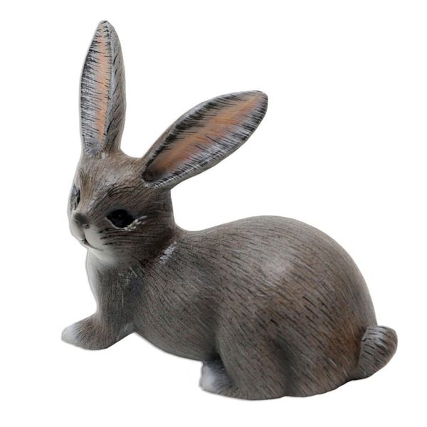 Alternate image for Hand Painted Suar Wood Rabbit Figurine Wise Rabbit in Grey