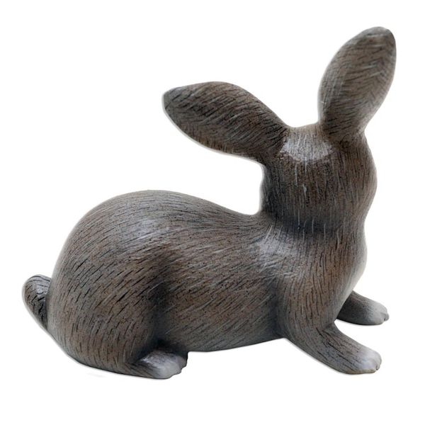 Alternate image for Hand Painted Suar Wood Rabbit Figurine Wise Rabbit in Grey