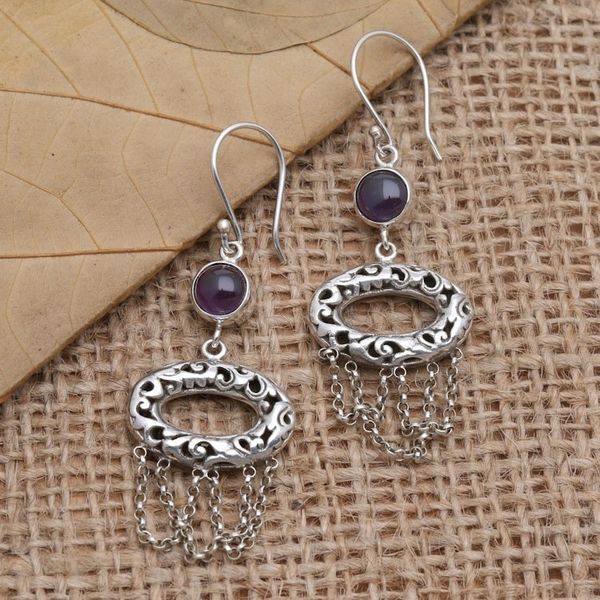 Alternate image for Hand Made Sterling Silver and Amethyst Dangle Earrings Buyan Lake in Purple