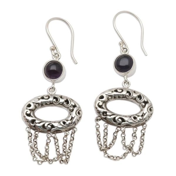 Alternate image for Hand Made Sterling Silver and Amethyst Dangle Earrings Buyan Lake in Purple